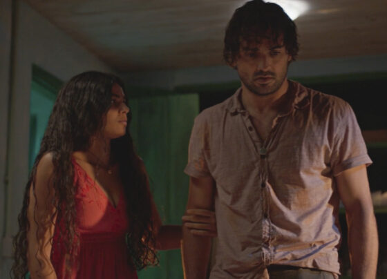 Quinota (Larissa Bocchino) e Artur (Túlio Starling) em No Rancho Fundo