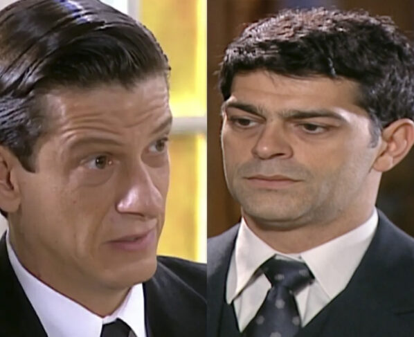 Eurico (Ernesto Piccolo) e Rafael (Eduardo Moscovis) em Alma Gêmea