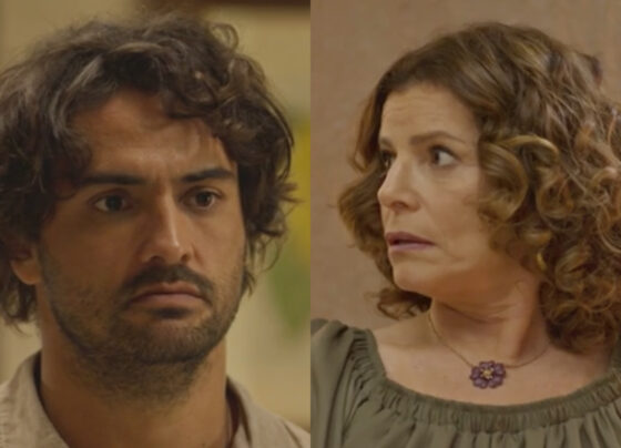 Artur (Túlio Starling) e Deodora (Débora Bloch) em No Rancho Fundo