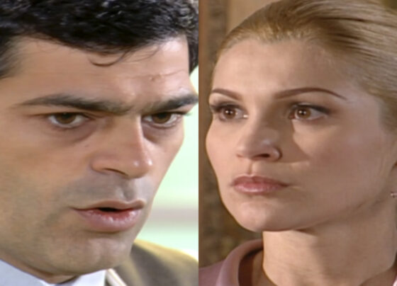 Cristina (Flávia Alessandra) e Rafael (Eduardo Moscovis) em Alma Gêmea