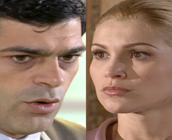 Cristina (Flávia Alessandra) e Rafael (Eduardo Moscovis) em Alma Gêmea