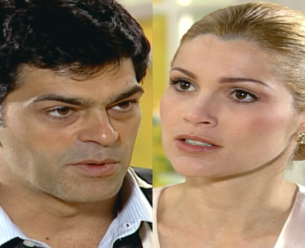 Cristina (Flávia Alessandra) e Rafael (Eduardo Moscovis) em Alma Gêmea