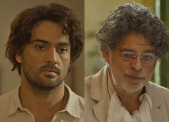 Artur (Túlio Starling) e Ariosto (Eduardo Moscovis) em No Rancho Fundo