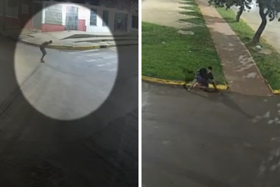 Era por volta da 01h, quando a vítima sai correndo de uma casa.
