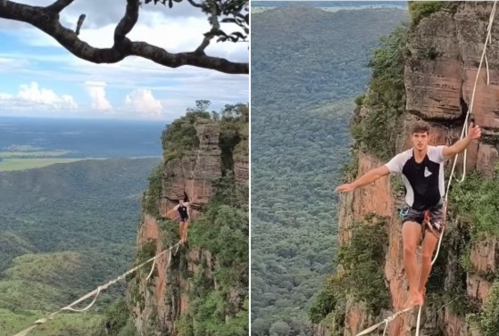 Vídeo que mostra Juliano Ferri atravessando os paredões de Chapada dos Guimarães viralizou nas redes sociais