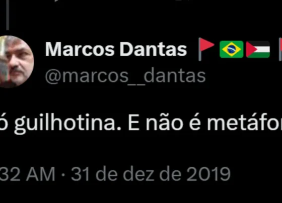 Publicação feita por Marcos Dantas em 2019: guilhotina sem metáfora.