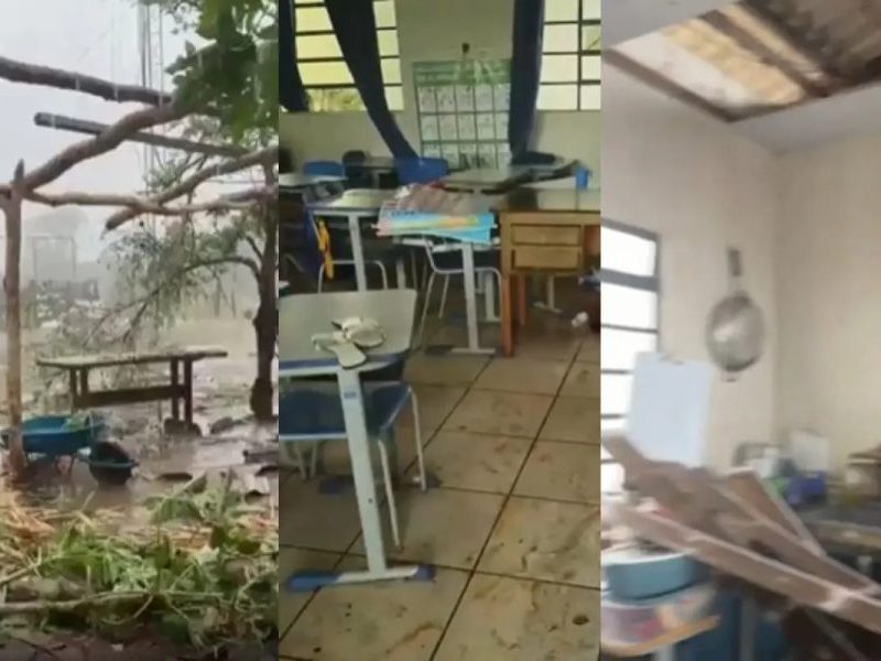 Chuva e ventania deixam rastro de estragos com escola alagada, aulas suspensas, casas destelhadas e famílias desabrigadas em MT