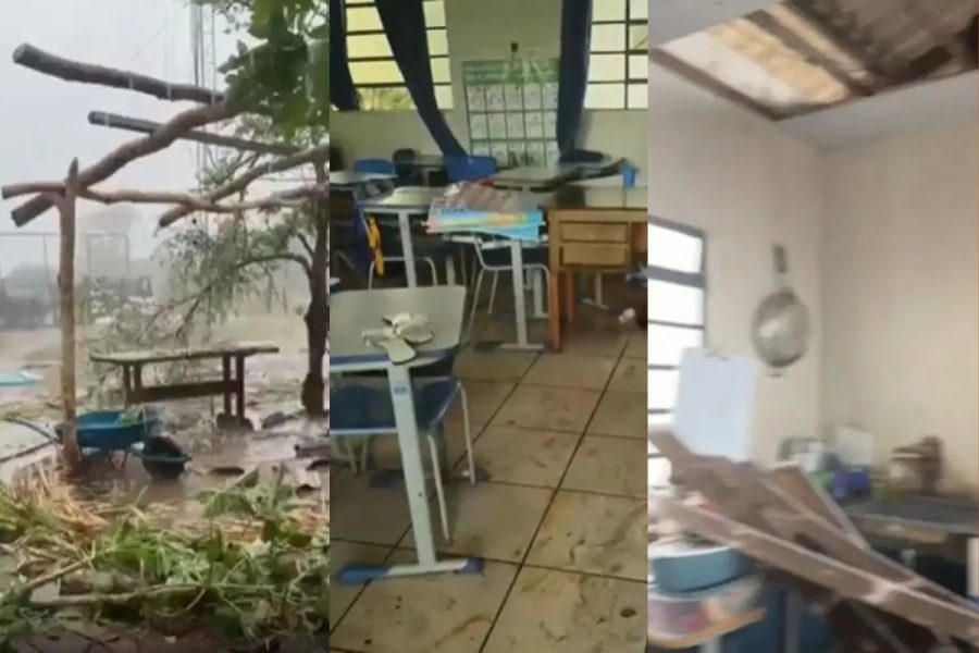 Chuva e ventania deixam rastro de estragos com escola alagada, aulas suspensas, casas destelhadas e famílias desabrigadas em MT