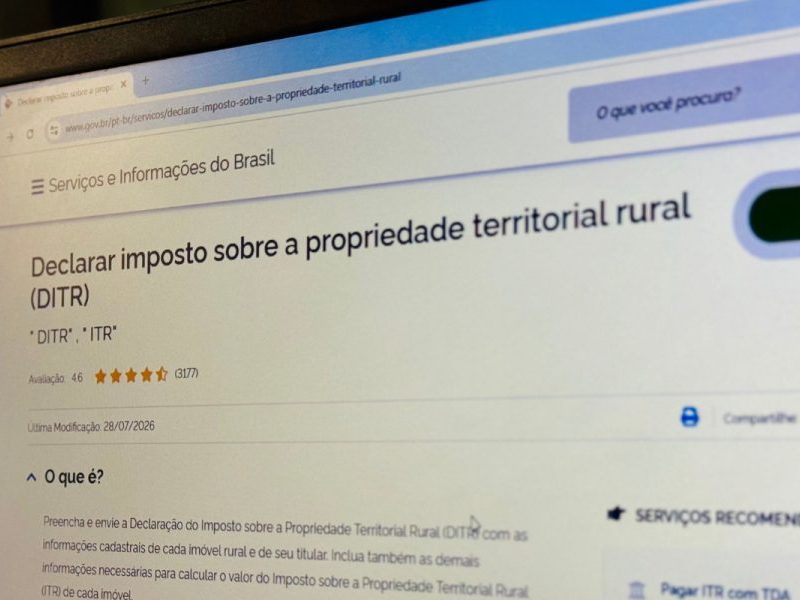 Declaração do ITR vence nesta quarta-feira (30) e atraso gera multa de 1%; entenda como declarar