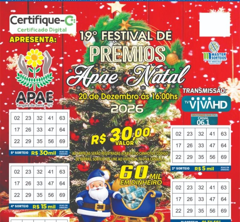 TANGARÁ DA SERRA – Apae sorteia R$ 60 mil e TV de 55 polegadas em Festival de Prêmios