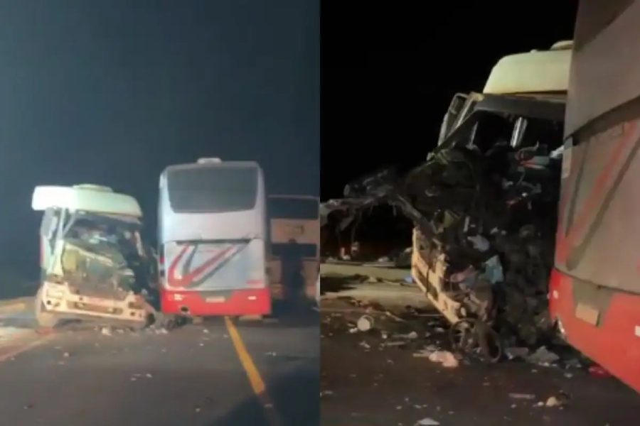 VÍDEO: caminhão bate em ônibus de estudantes na BR-163 entre Sorriso e Vera