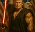 Depois de ser 'papa', Trump posa com sabre de luz